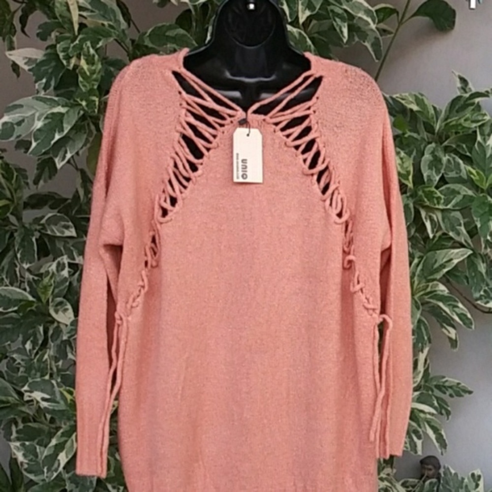 Powder Peach Back Laced Oversized Soft Sweater